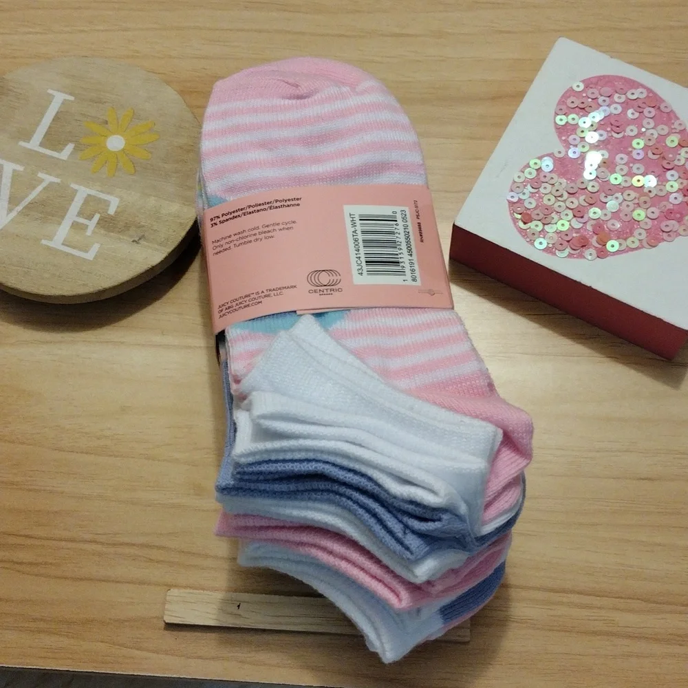 Juicy Couture Kids 🩷💜✨ 10 Pairs Multi-Pack No Show Socks Size 10-4 NWT